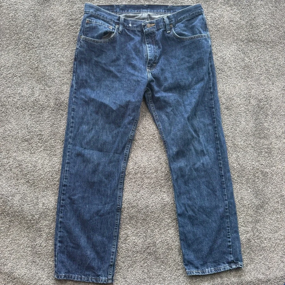 Wrangler Straight Fit Dark Wash Denim Jeans Mens 36x29 954T1MS Blue Cotton